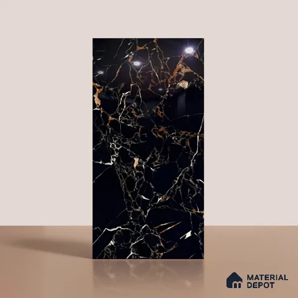 Marble Look TL 08524 Twilight Black 4 ft x 2 ft Vitrified High Gloss Finish - 8 mm | Random 3