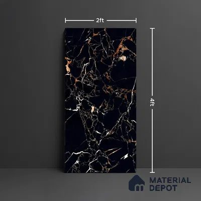 Marble Look TL 08524 Twilight Black 4 ft x 2 ft Vitrified High Gloss Finish - 8 mm | Random 3