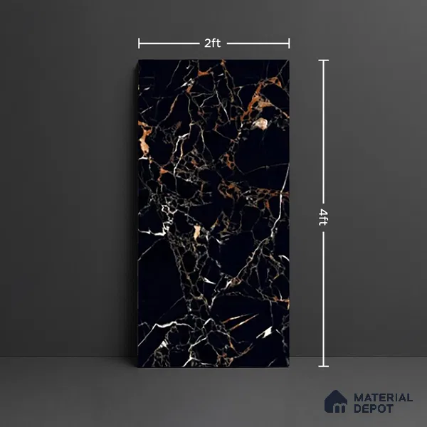 Marble Look TL 08524 Twilight Black 4 ft x 2 ft Vitrified High Gloss Finish - 8 mm | Random 3
