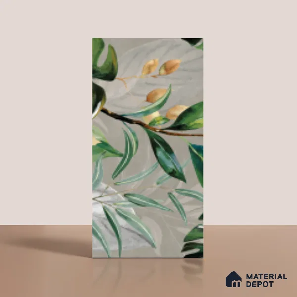 Tropical Wall Tile TL 07545 C Monstera Grey Decor B 4 ft x 2 ft Designer Tiles Vitrified Matte Finish - 9 mm | Suitable for Bathroom, Accent/Feature Wall, Basin Area