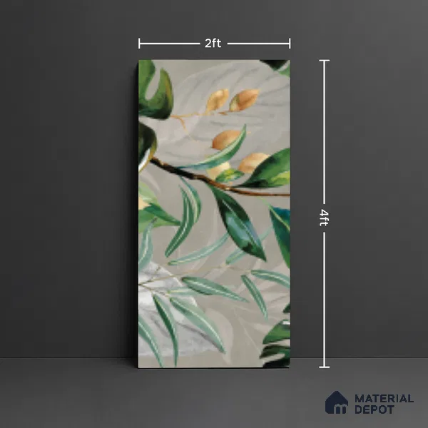 Tropical Wall Tile TL 07545 C Monstera Grey Decor B 4 ft x 2 ft Designer Tiles Vitrified Matte Finish - 9 mm | Suitable for Bathroom, Accent/Feature Wall, Basin Area