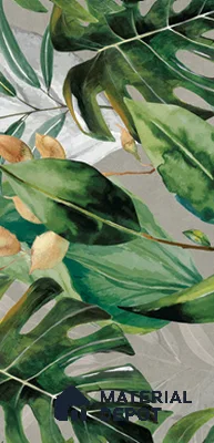 Tropical Wall Tile TL 07545 Monstera Grey Decor A 4 ft x 2 ft Designer Tiles Vitrified Matte Finish - 9 mm  Suitable For Living Room, Bedroom, Bathroom, Dining