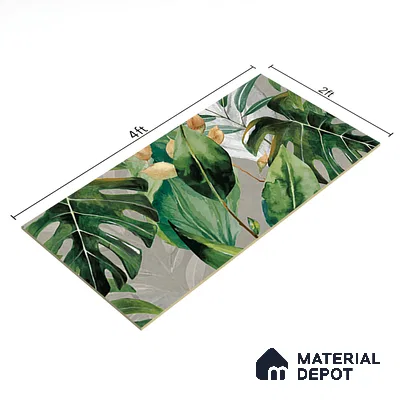 Tropical Wall Tile TL 07545 Monstera Grey Decor A 4 ft x 2 ft Designer Tiles Vitrified Matte Finish - 9 mm  Suitable For Living Room, Bedroom, Bathroom, Dining