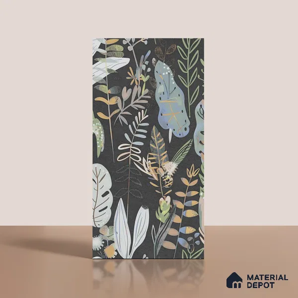Tropical Wall Tile TL 09916 B Black 4 ft x 2 ft Vitrified Matte Finish Tile - 9 mm | Suitable for Bathroom, Accent/Feature Wall, Basin Area