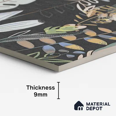Tropical Wall Tile TL 09916 B Black 4 ft x 2 ft Vitrified Matte Finish Tile - 9 mm | Suitable for Bathroom, Accent/Feature Wall, Basin Area