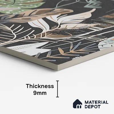 Tropical Wall Tile TL 09916 Black 4 ft x 2 ft Vitrified Matte Finish Tile - 9 mm | Suitable for Bathroom, Accent/Feature Wall, Basin Area