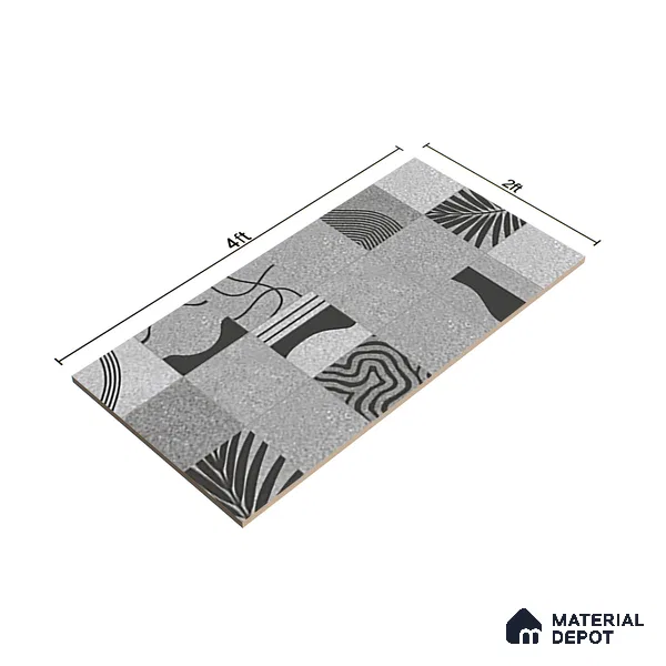 Highlighter Wall Tile TL 08406 Terrcon Gray Decor 4 ft x 2 ft Grey Vitrified Matte Finish Decor Tile - 9 mm | Suitable For Bathroom, Accent/Feature Wall, Dining Area