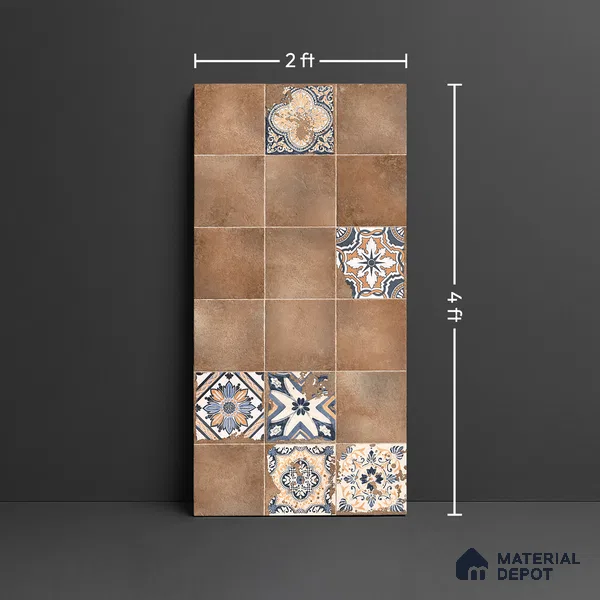 Patterned Wall Tile TL 09985 4 ft x 2 ft Brown Vitrified Matte Finish Tile - 9 mm | Ideal for Living Room,Bedroom,Bathroom,Kitchen
