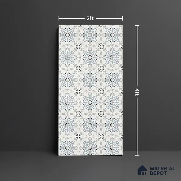 Patterned Wall Tile TL 09983 4 ft x 2 ft Blue Vitrified Matte Finish Tile - 9 mm | Ideal for Living Room,Bedroom,Bathroom,Kitchen