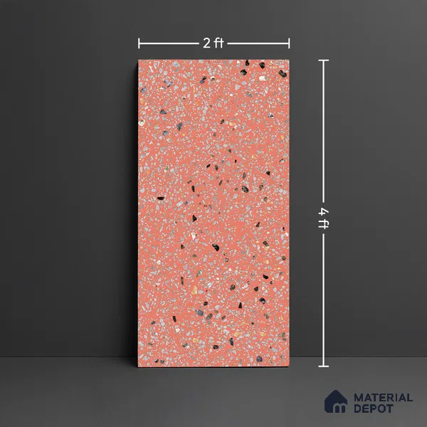 Terrazzo Wall & Floor Tile TL 09929 D 4 ft x 2 ft Red Vitrified Matte Finish Tile - 9 mm | Ideal for Living Room, Bedroom, Bathroom, Kitchen