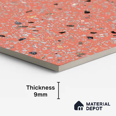 Terrazzo Wall & Floor Tile TL 09929 D 4 ft x 2 ft Red Vitrified Matte Finish Tile - 9 mm | Ideal for Living Room, Bedroom, Bathroom, Kitchen