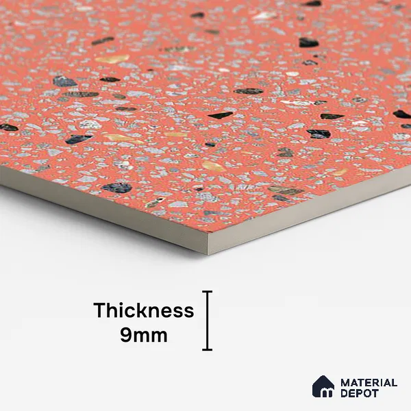 Terrazzo Wall & Floor Tile TL 09929 D 4 ft x 2 ft Red Vitrified Matte Finish Tile - 9 mm | Ideal for Living Room, Bedroom, Bathroom, Kitchen