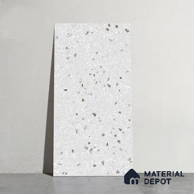Terrazzo Wall & Floor Tile TL 09929 E 4 ft x 2 ft Silver Vitrified Matte Finish Tile - 9 mm | Ideal for Living Room, Bedroom, Bathroom, Kitchen
