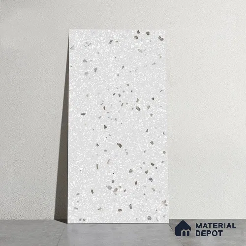 Terrazzo Wall & Floor Tile TL 09929 E 4 ft x 2 ft Silver Vitrified Matte Finish Tile - 9 mm | Ideal for Living Room, Bedroom, Bathroom, Kitchen