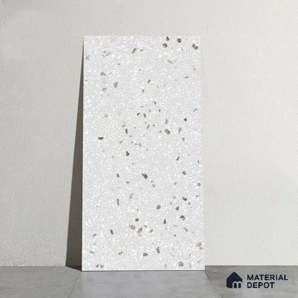 Terrazzo Wall & Floor Tile TL 09929 E 4 ft x 2 ft Silver Vitrified Matte Finish Tile - 9 mm | Ideal for Living Room, Bedroom, Bathroom, Kitchen
