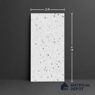 Terrazzo Wall & Floor Tile TL 09929 E 4 ft x 2 ft Silver Vitrified Matte Finish Tile - 9 mm | Ideal for Living Room, Bedroom, Bathroom, Kitchen