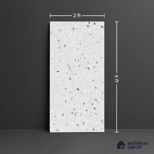 Terrazzo Wall & Floor Tile TL 09929 E 4 ft x 2 ft Silver Vitrified Matte Finish Tile - 9 mm | Ideal for Living Room, Bedroom, Bathroom, Kitchen