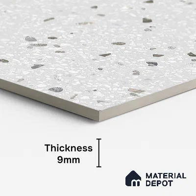 Terrazzo Wall & Floor Tile TL 09929 E 4 ft x 2 ft Silver Vitrified Matte Finish Tile - 9 mm | Ideal for Living Room, Bedroom, Bathroom, Kitchen