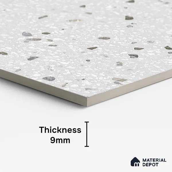 Terrazzo Wall & Floor Tile TL 09929 E 4 ft x 2 ft Silver Vitrified Matte Finish Tile - 9 mm | Ideal for Living Room, Bedroom, Bathroom, Kitchen