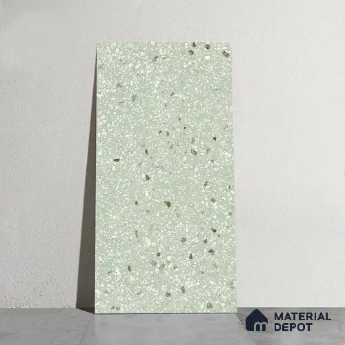 Terrazzo Wall & Floor Tile TL 09929 G 4 ft x 2 ft Green Vitrified Matte Finish Tile - 9 mm | Ideal for Living Room, Bedroom, Bathroom, Kitchen