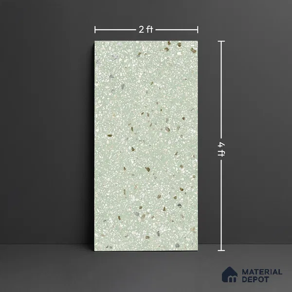 Terrazzo Wall & Floor Tile TL 09929 G 4 ft x 2 ft Green Vitrified Matte Finish Tile - 9 mm | Ideal for Living Room, Bedroom, Bathroom, Kitchen