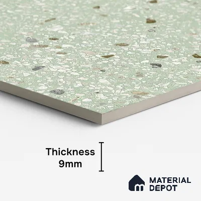Terrazzo Wall & Floor Tile TL 09929 G 4 ft x 2 ft Green Vitrified Matte Finish Tile - 9 mm | Ideal for Living Room, Bedroom, Bathroom, Kitchen