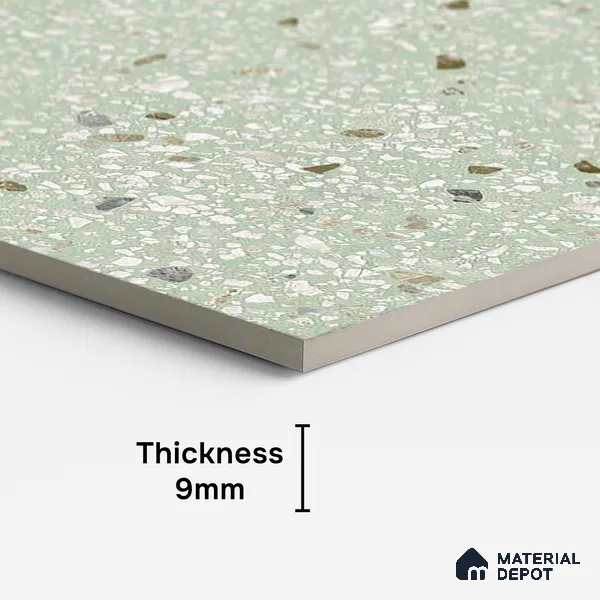 Terrazzo Wall & Floor Tile TL 09929 G 4 ft x 2 ft Green Vitrified Matte Finish Tile - 9 mm | Ideal for Living Room, Bedroom, Bathroom, Kitchen