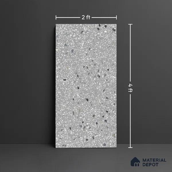 Terrazzo Wall & Floor Tile TL 09929 4 ft x 2 ft Black Vitrified Matte Finish Tile - 9 mm | Ideal for Living Room, Bedroom, Bathroom, Kitchen