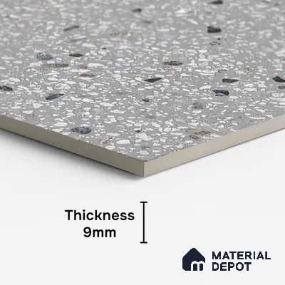 Terrazzo Wall & Floor Tile TL 09929 4 ft x 2 ft Black Vitrified Matte Finish Tile - 9 mm | Ideal for Living Room, Bedroom, Bathroom, Kitchen