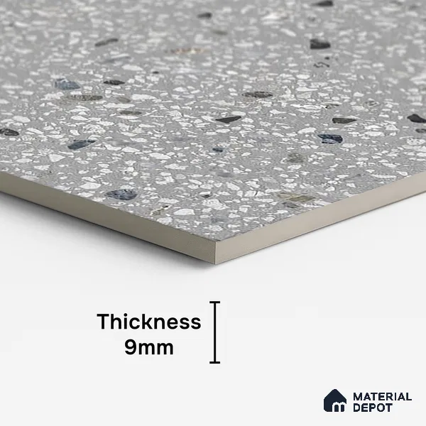 Terrazzo Wall & Floor Tile TL 09929 4 ft x 2 ft Black Vitrified Matte Finish Tile - 9 mm | Ideal for Living Room, Bedroom, Bathroom, Kitchen