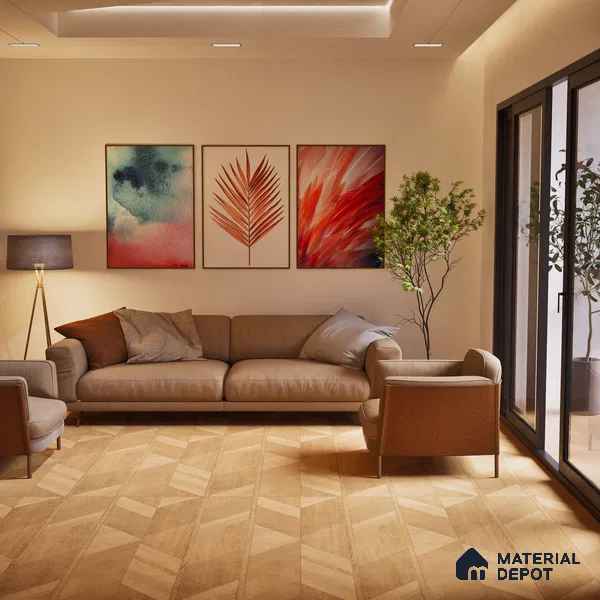 Wooden  Tile TL 07546 B Parquet Beige 4 ft x 2 ft GVT Vitrified Matte Finish - 9 mm | 3 Random Design (Sample)