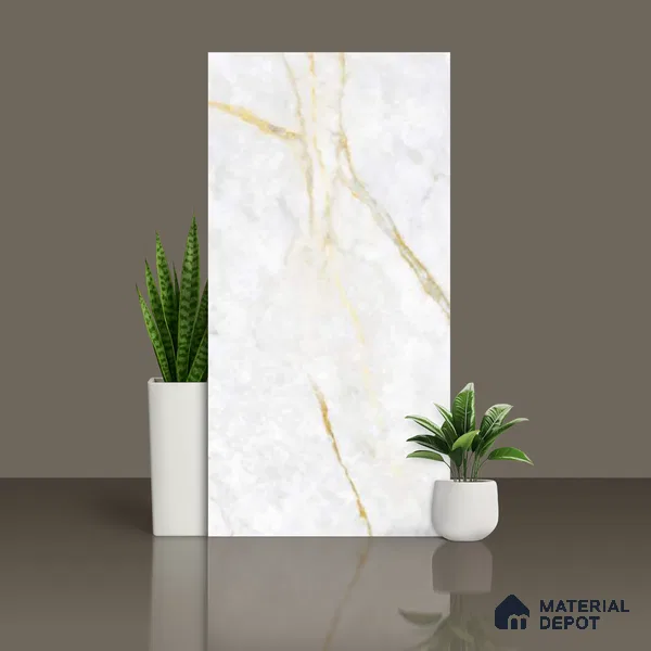Marble Floor & Wall Tile TL 09928 B 4 ft x 2 ft White Vitrified Matte Finish Tile - 9 mm | Ideal for Living Room,Bedroom,Bathroom,Kitchen