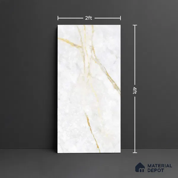 Marble Floor & Wall Tile TL 09928 B 4 ft x 2 ft White Vitrified Matte Finish Tile - 9 mm | Ideal for Living Room,Bedroom,Bathroom,Kitchen