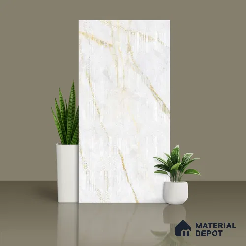 Marble Wall Tile TL 09928 4 ft x 2 ft White Vitrified Matte Finish Tile - 9 mm | Ideal for Living Room,Bedroom,Bathroom,Kitchen