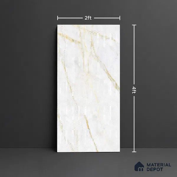 Marble Wall Tile TL 09928 4 ft x 2 ft White Vitrified Matte Finish Tile - 9 mm | Ideal for Living Room,Bedroom,Bathroom,Kitchen