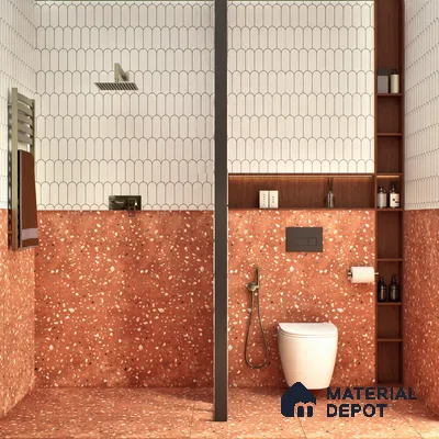 Terrazzo Wall & Floor Tile TL 07612 I Cotto Terrazo Red 4 ft x 2 ft GVT Vitrified Matte Finish - 9 mm (Sample)