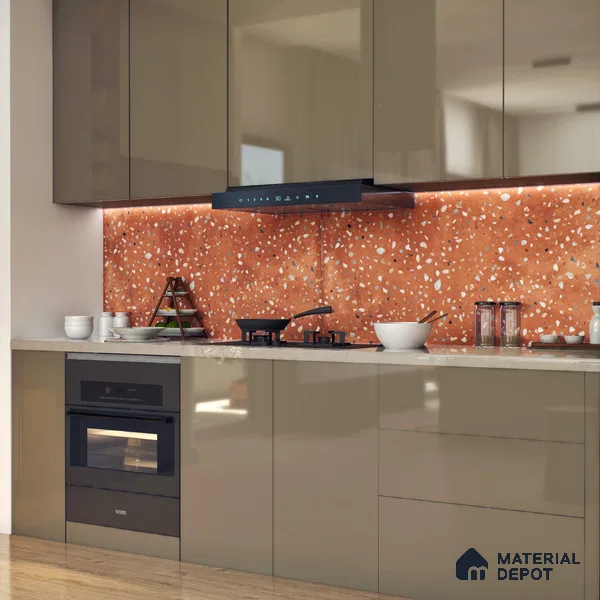 Terrazzo Wall & Floor Tile TL 07612 I Cotto Terrazo Red 4 ft x 2 ft GVT Vitrified Matte Finish - 9 mm (Sample)
