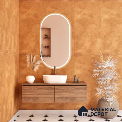 Patterned Wall & Floor Tile TL 07612 T Cotto Herringbone Gold Decor 4 ft x 2 ft GVT Vitrified Matte Finish - 9 mm