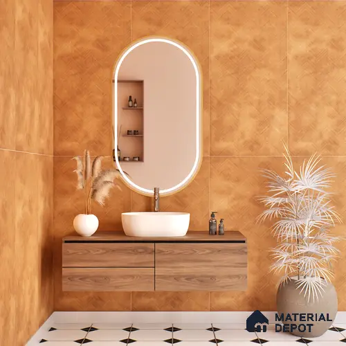 Patterned Wall & Floor Tile TL 07612 T Cotto Herringbone Gold Decor 4 ft x 2 ft GVT Vitrified Matte Finish - 9 mm