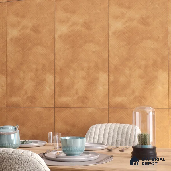 Patterned Wall & Floor Tile TL 07612 T Cotto Herringbone Gold Decor 4 ft x 2 ft GVT Vitrified Matte Finish - 9 mm
