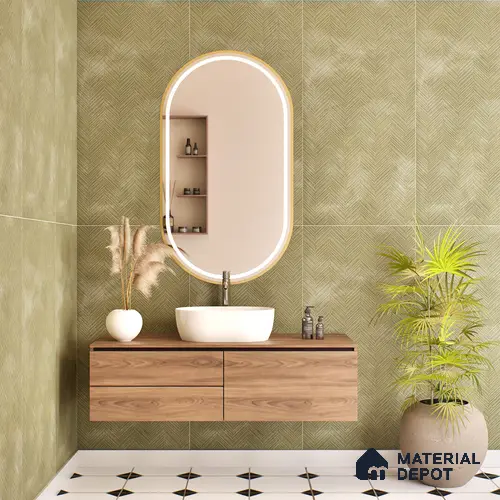 Patterned Wall & Floor Tile TL 07612 Cotto Herringbone Olive Decor 4 ft x 2 ft GVT Vitrified Matte Finish - 9 mm