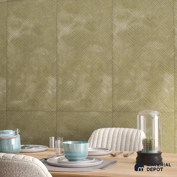 Patterned Wall & Floor Tile TL 07612 Cotto Herringbone Olive Decor 4 ft x 2 ft GVT Vitrified Matte Finish - 9 mm