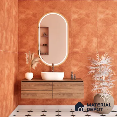 Patterned Wall & Floor Tile TL 07612 U Cotto Herringbone Red Decor 4 ft x 2 ft GVT Vitrified Matte Finish - 9 mm