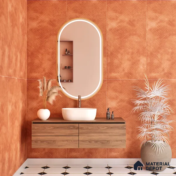 Patterned Wall & Floor Tile TL 07612 U Cotto Herringbone Red Decor 4 ft x 2 ft GVT Vitrified Matte Finish - 9 mm