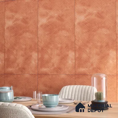 Patterned Wall & Floor Tile TL 07612 U Cotto Herringbone Red Decor 4 ft x 2 ft GVT Vitrified Matte Finish - 9 mm