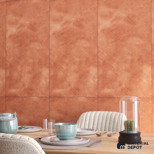 Patterned Wall & Floor Tile TL 07612 U Cotto Herringbone Red Decor 4 ft x 2 ft GVT Vitrified Matte Finish - 9 mm