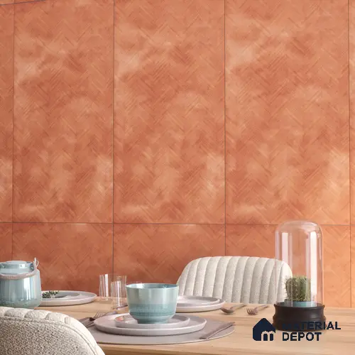 Patterned Wall & Floor Tile TL 07612 U Cotto Herringbone Red Decor 4 ft x 2 ft GVT Vitrified Matte Finish - 9 mm