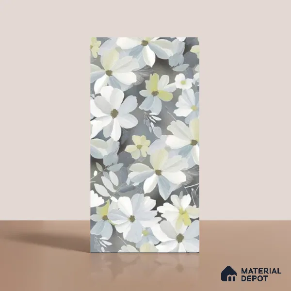 Floral Wall Tile TL 09918 4 ft x 2 ft White Vitrified Matte Finish Tile - 9 mm | Suitable for Bathroom, Accent/Feature Wall, Dining Area