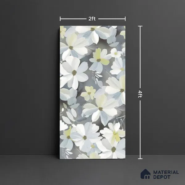 Floral Wall Tile TL 09918 4 ft x 2 ft White Vitrified Matte Finish Tile - 9 mm | Suitable for Bathroom, Accent/Feature Wall, Dining Area