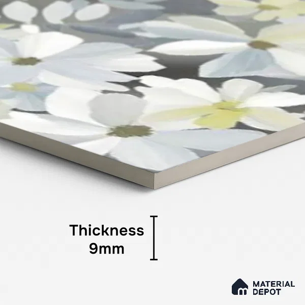 Floral Wall Tile TL 09918 4 ft x 2 ft White Vitrified Matte Finish Tile - 9 mm | Suitable for Bathroom, Accent/Feature Wall, Dining Area